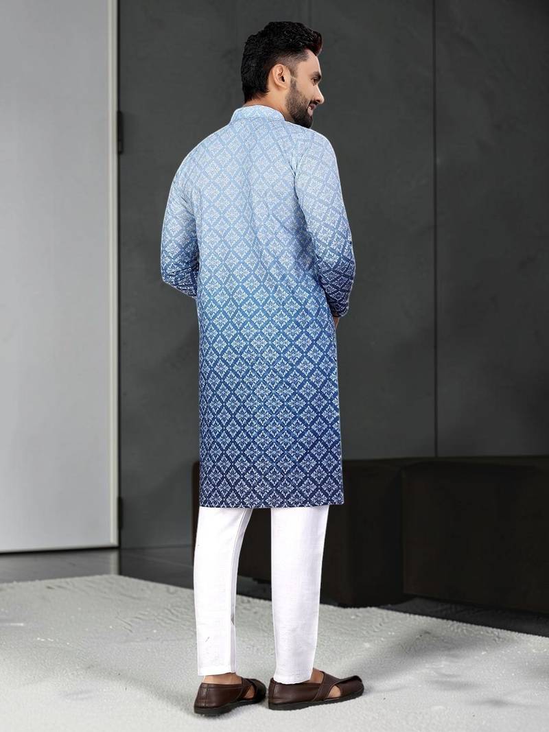 Multi color digital printed straight men kurta