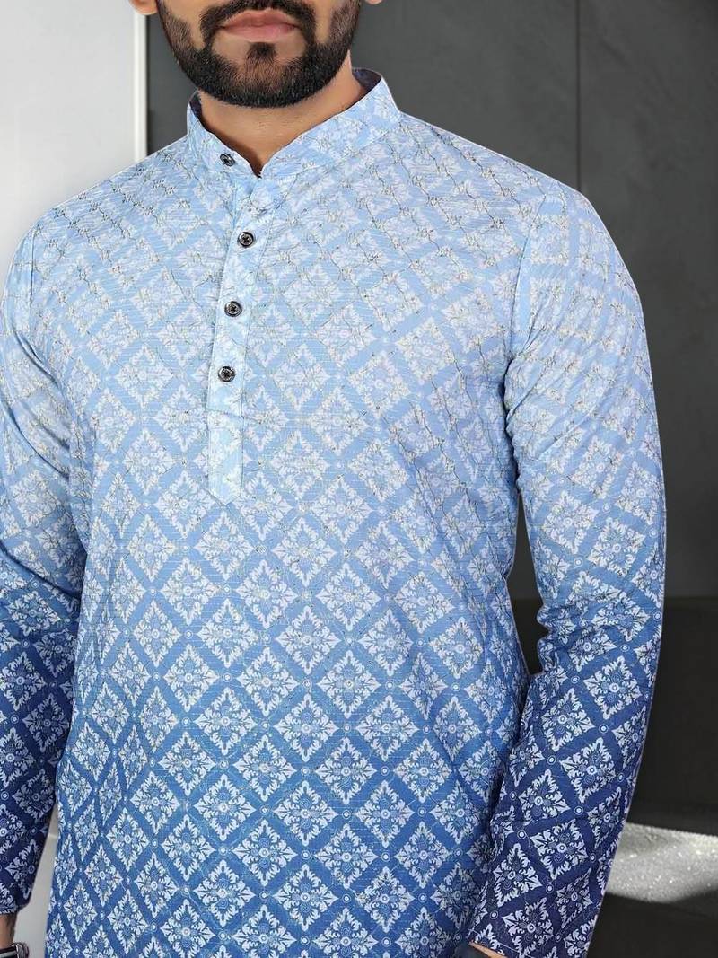 Multi color digital printed straight men kurta