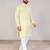 Yellow chikankari embroidered art silk straight men kurta