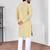 Yellow chikankari embroidered art silk straight men kurta