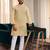 Yellow chikankari embroidered art silk straight men kurta