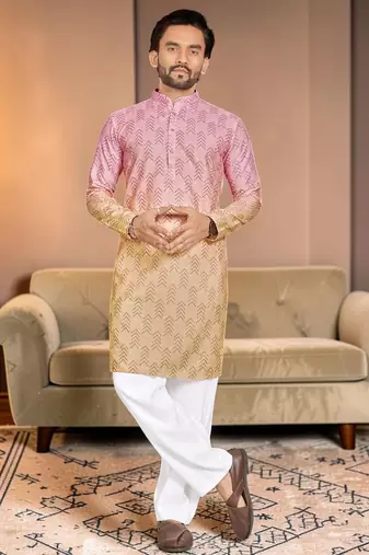 Multi color digital printed straight men kurta