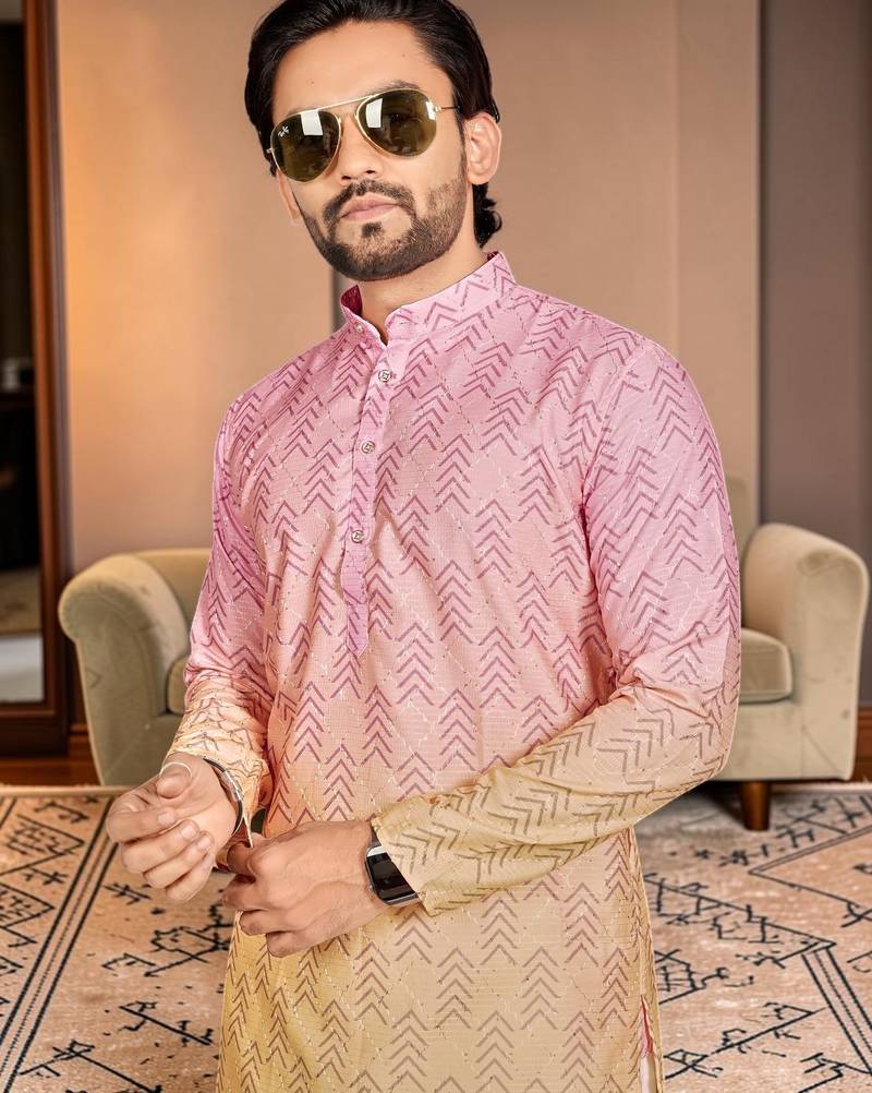 Multi color digital printed straight men kurta