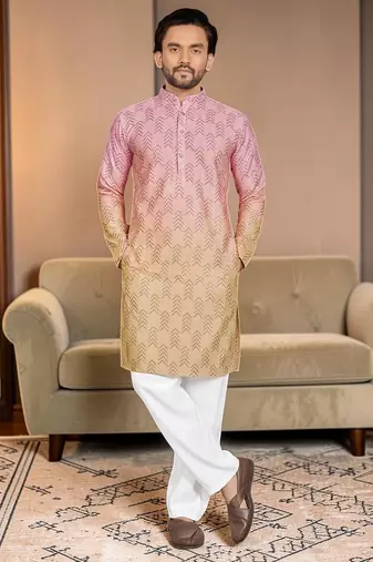 Multi color digital printed straight men kurta