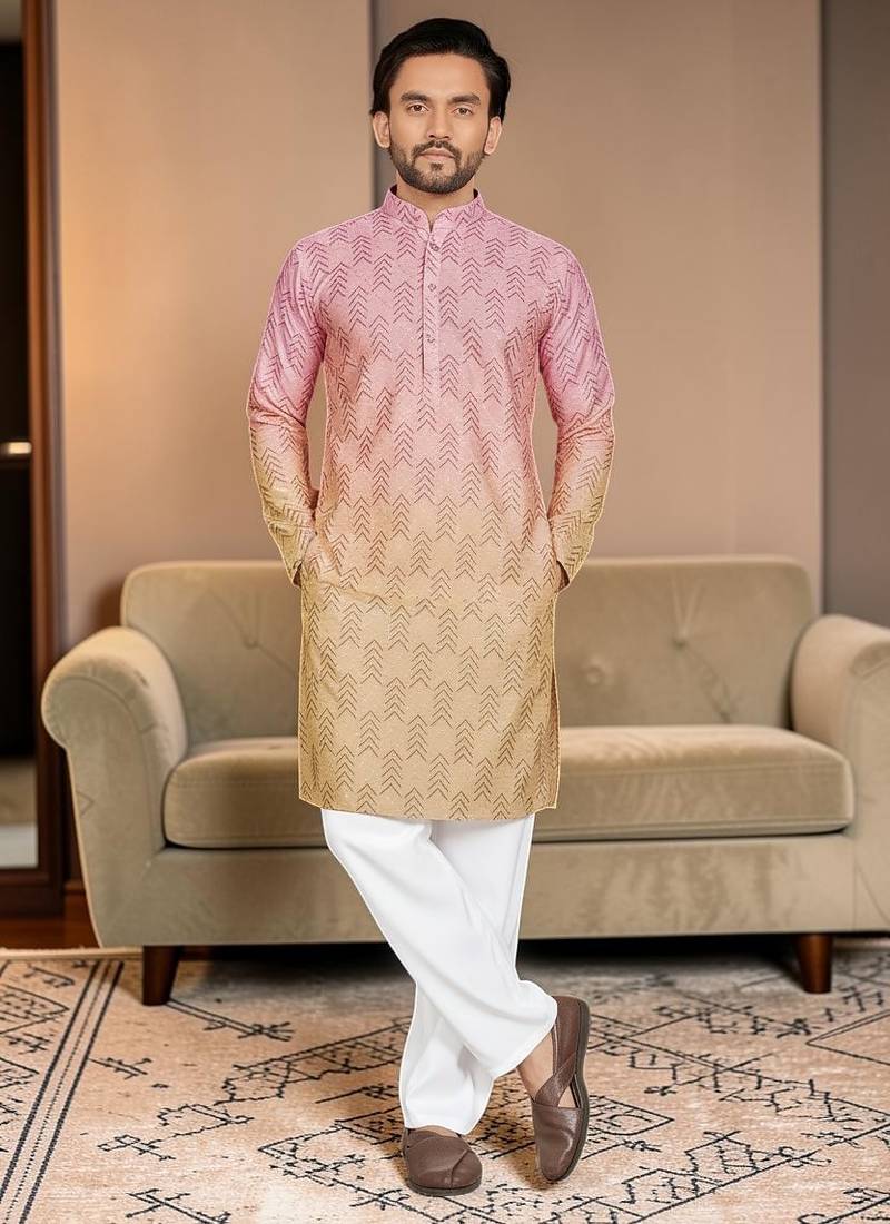 Multi color digital printed straight men kurta