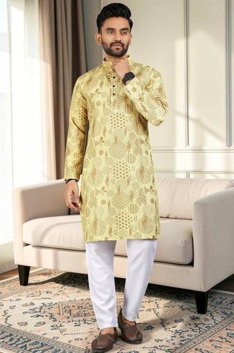 Multi color digital printed straight men kurta
