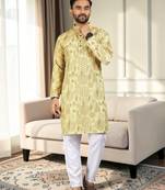 Multi color digital printed straight men kurta