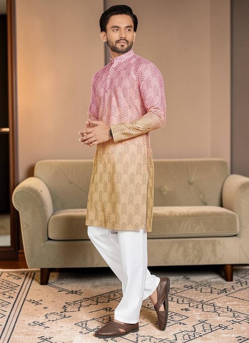 Multi color digital printed straight men kurta