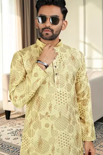 Multi color digital printed straight men kurta
