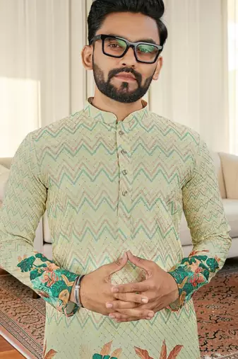 Multi color digital printed straight men kurta
