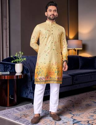 Multi color digital printed straight men kurta 1