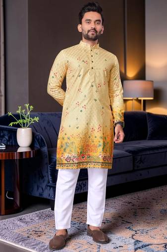Multi color digital printed straight men kurta