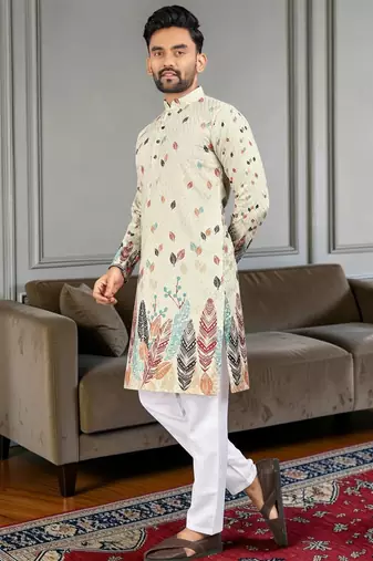 Multi color digital printed straight men kurta