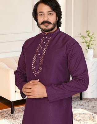 Purple mirror work straight men kurta 2
