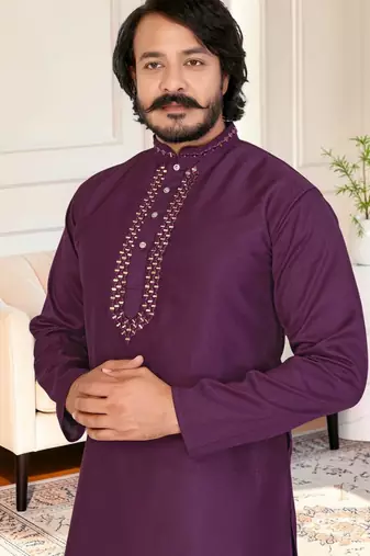 Purple mirror work straight men kurta