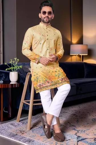 Multi color digital printed straight men kurta