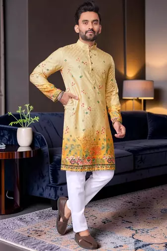 Multi color digital printed straight men kurta
