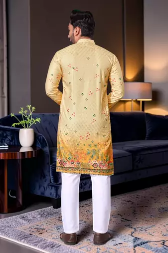 Multi color digital printed straight men kurta
