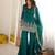 Teal green crunchy silk blend embroidered bell bottom suit