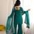 Teal green crunchy silk blend embroidered bell bottom suit