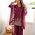 Burgundy crunchy silk blend embroidered bell bottom suit