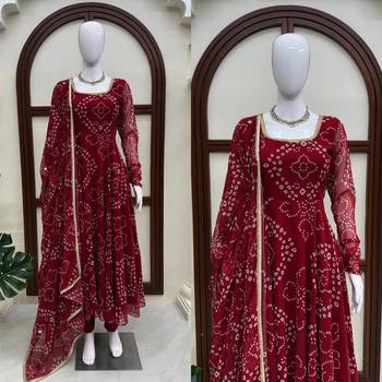Maroon digital printed anarkali suit set with mirror work dupatta 3