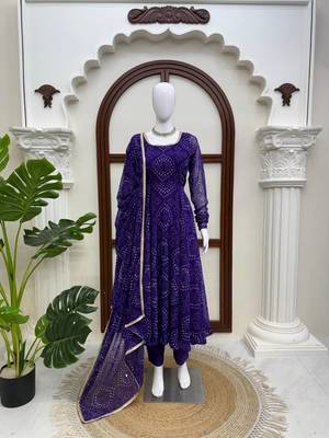 Purple digital printed anarkali suit set with mirror work dupatta 3