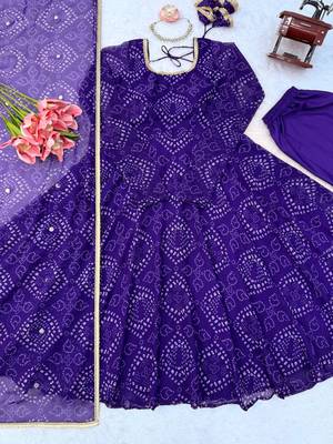 Purple digital printed anarkali suit set with mirror work dupatta 4