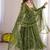 Olive green digital printed anarkali suit set with mirror work dupatta