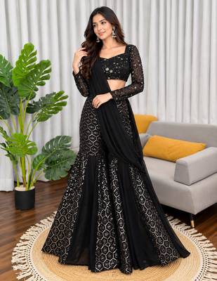 Black faux georgette choli sharara set 1