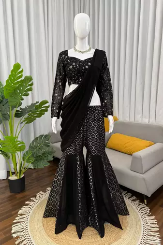 Black faux georgette choli sharara set