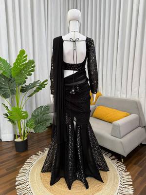 Black faux georgette choli sharara set 3