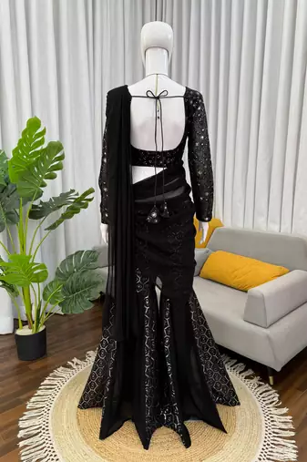 Black faux georgette choli sharara set
