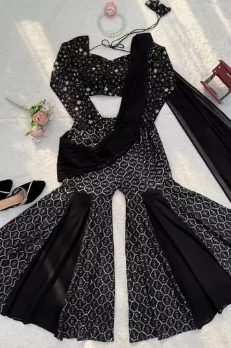 Black faux georgette choli sharara set