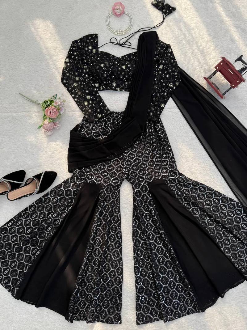 Black faux georgette choli sharara set