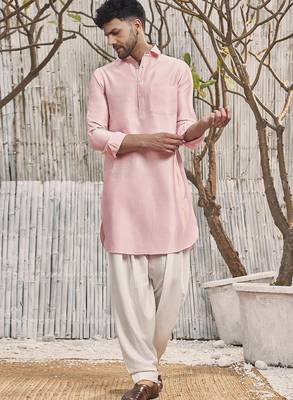 Buy designer light pink silk kurta pajama set 1