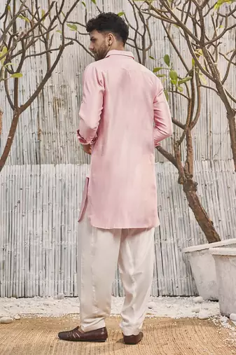 Buy designer light pink silk kurta pajama set