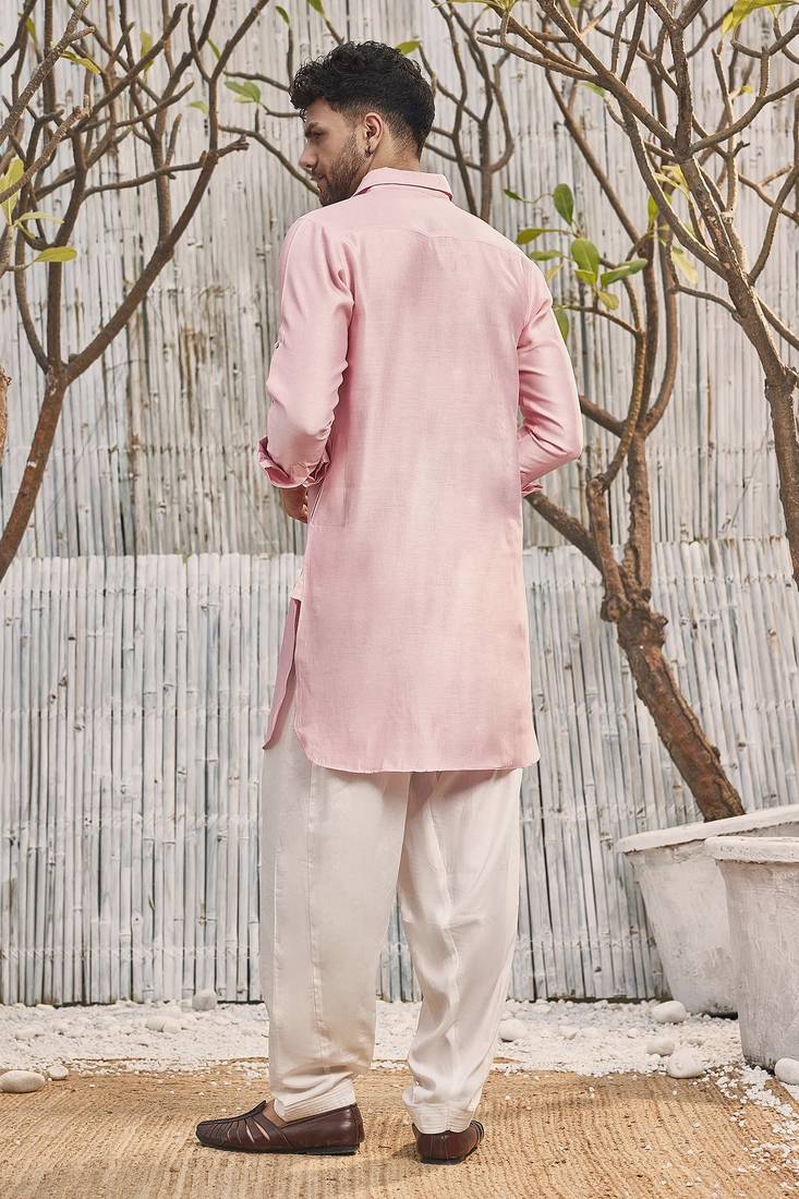 Buy designer light pink silk kurta pajama set