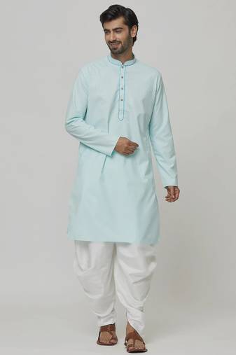 Buy designer light blue cotton kurta pajama set