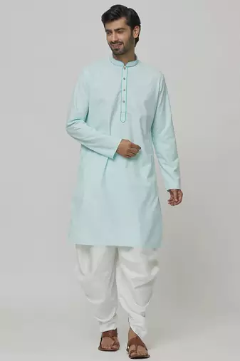 Buy designer light blue cotton kurta pajama set