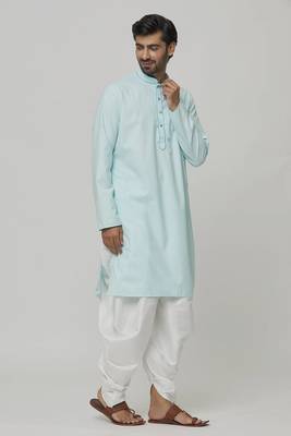 Buy designer light blue cotton kurta pajama set 2
