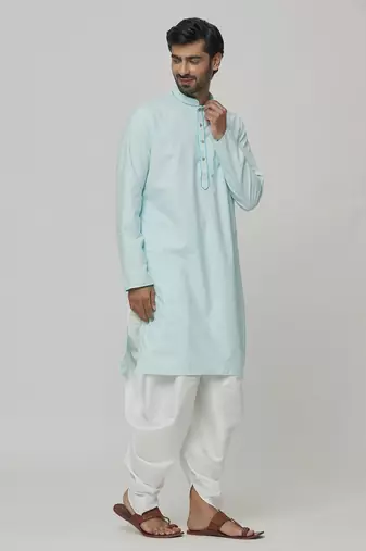 Buy designer light blue cotton kurta pajama set