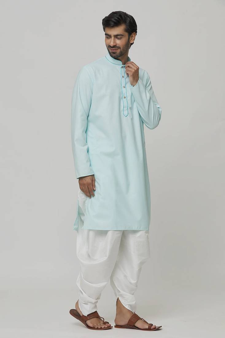 Buy designer light blue cotton kurta pajama set