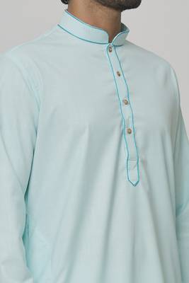 Buy designer light blue cotton kurta pajama set 4