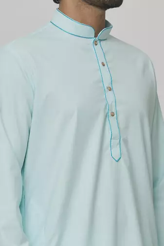 Buy designer light blue cotton kurta pajama set