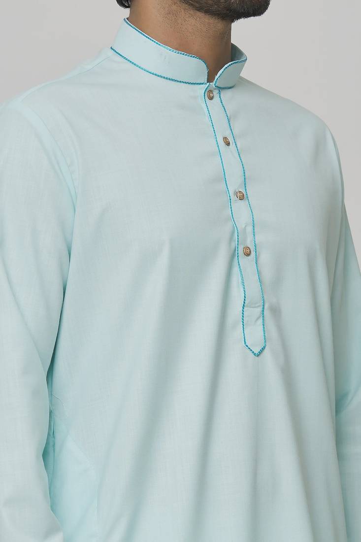Buy designer light blue cotton kurta pajama set