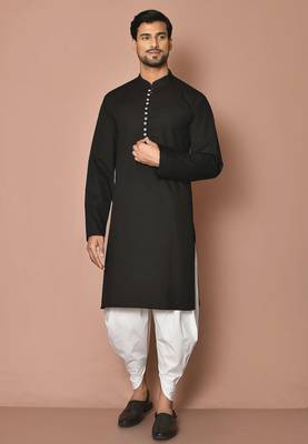 Buy designer black cotton kurta pajama set 1