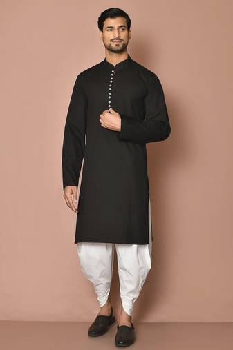 Buy designer black cotton kurta pajama set