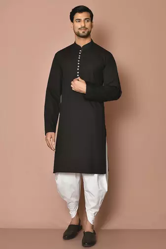 Buy designer black cotton kurta pajama set
