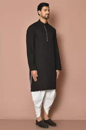 Buy designer black cotton kurta pajama set